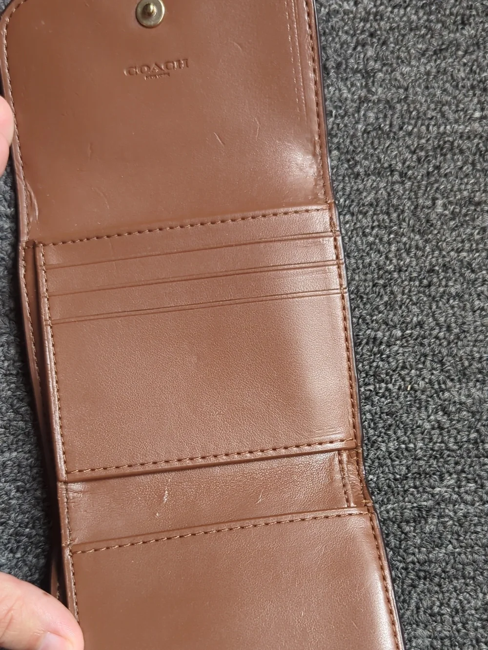 Coach Brown Leather & Signature Canvas Wallet with Gold Logo